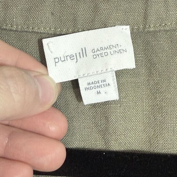 J. Jill Pure Jill Olive Green Linen Open Front Cardigan Coatigan Ruffle Size M - Picture 9 of 11